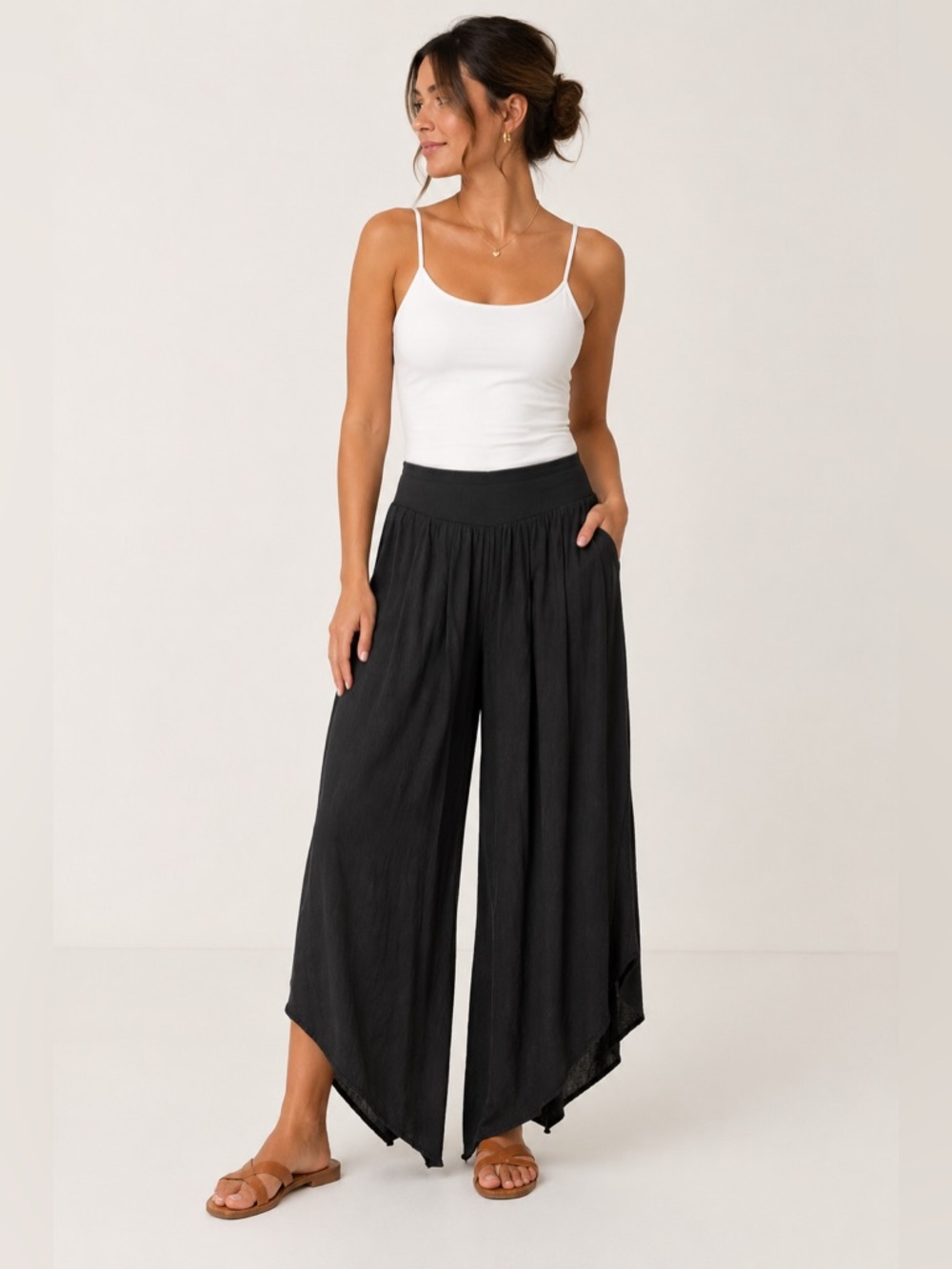 Halara Linen Blend Split-Leg Wide
Leg Pants - Black